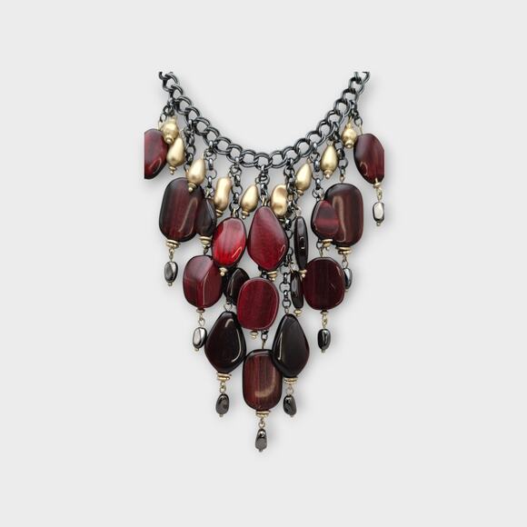 Red & Gold Bead Necklace – Antique Metal – Dark Academia Gothic Regency Style - Picture 2 of 9